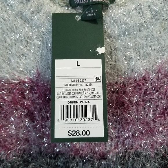 Wild Fable Women's L Sparkle Fuzzy Eyelash Striped Cropped Sweater Purple Gray. - Picture 4 of 7